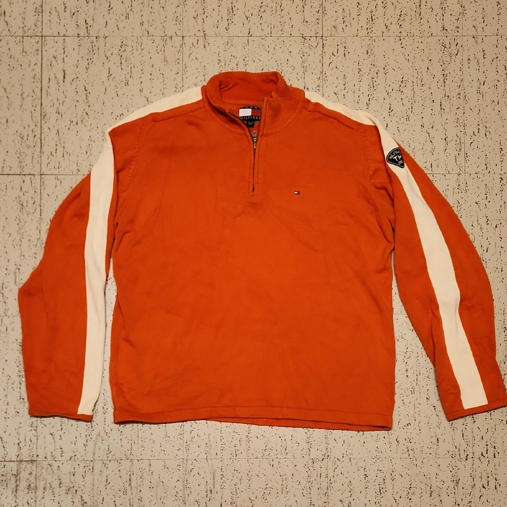 Tommy Hilfiger Orange 1/4 Zip Heavyweight Collared Knit Sweater Vintage 90s